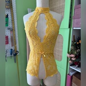 Yellow Lace Crotchless Bodysuit
